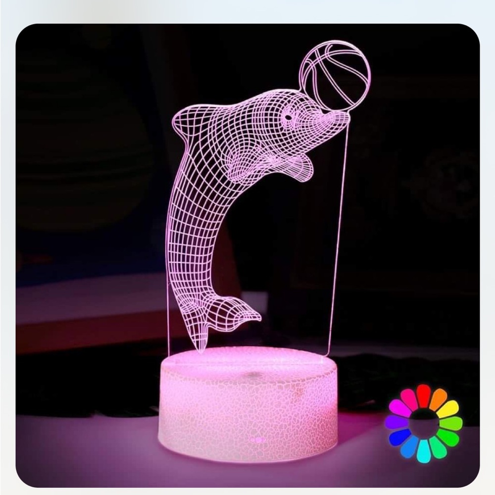 3d illusion night light Dolphin With Basketball great child toddler kid gift